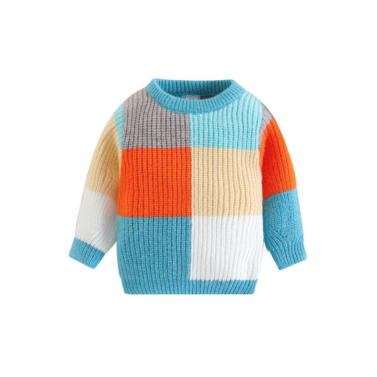 9M-5Y Toddler Boys Winter Color Matching Plaid Pullover Knitted Sweater  Boys Clothing  