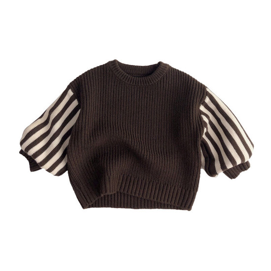 9M-6Y Toddler Round Neck Striped Sleeve Pullover Vintage Knit  Toddler Clothing  