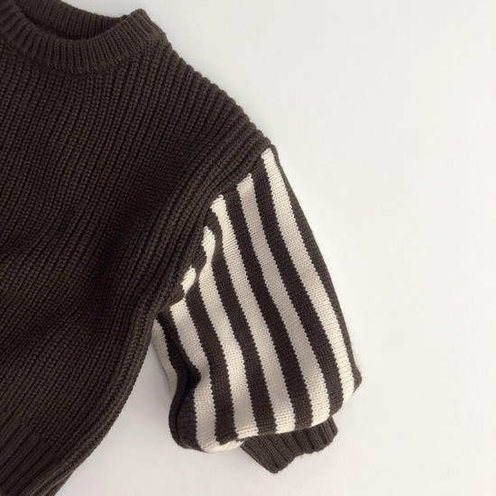 9M-6Y Toddler Round Neck Striped Sleeve Pullover Vintage Knit  Toddler Clothing  