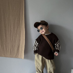 9M-6Y Toddler Round Neck Striped Sleeve Pullover Vintage Knit  Toddler Clothing  