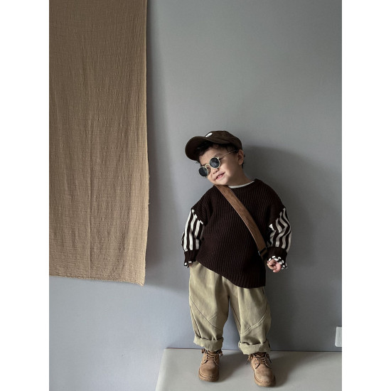 9M-6Y Toddler Round Neck Striped Sleeve Pullover Vintage Knit  Toddler Clothing  