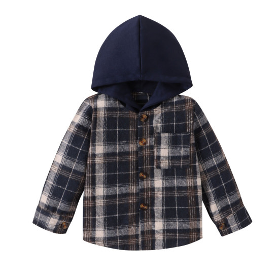 3-7Y Toddler Boys Long Sleeve Hooded Plaid Jackets  Boys Clothing  