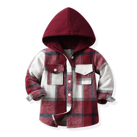3M-8Y Kids Girls And Boys Plaid Hoooded Jackets  Toddler Boutique Clothing  