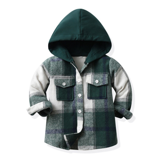 3M-8Y Kids Girls And Boys Plaid Hoooded Jackets  Toddler Boutique Clothing  