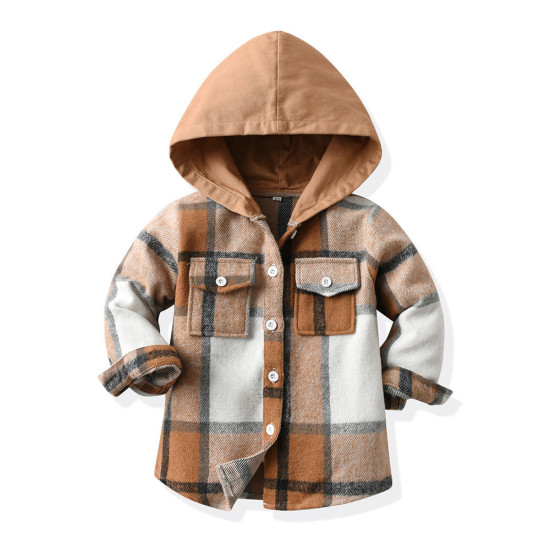 3M-8Y Kids Girls And Boys Plaid Hoooded Jackets  Toddler Boutique Clothing  