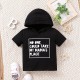 9M-4Y Black Letter Print Short Sleeve Hoodies With Hat  Kids Boutique Clothing  