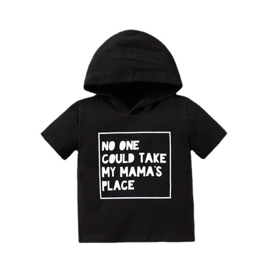9M-4Y Black Letter Print Short Sleeve Hoodies With Hat  Kids Boutique Clothing  