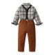 18M-7Y Toddler Boys Suit Sets Long Sleeve Plaid Brushed Shirt & Suspender Pants  Boys Clothing  