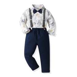18M-7Y Toddler Boys Suit Sets Cartoon Bowtie Shirt & Suspender Pants  Boys Clothing  