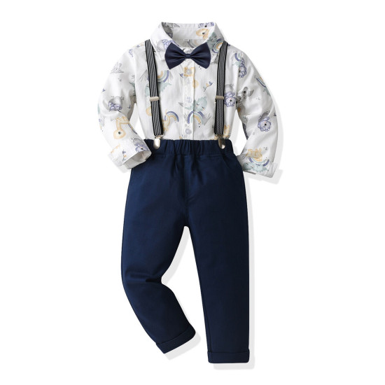18M-7Y Toddler Boys Suit Sets Cartoon Bowtie Shirt & Suspender Pants  Boys Clothing  