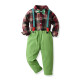 18M-6Y Toddler Boys Green Suspender Pants Suit Long Sleeve Plaid Shirt  Boys Clothing  