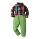 18M-6Y Toddler Boys Green Suspender Pants Suit Long Sleeve Plaid Shirt  Boys Clothing  