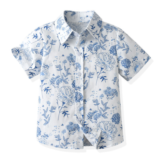 12M-6Y Toddler Boys Floral Print Shirt & Suspender Trousers Gentleman Suit  Boys Clothing  