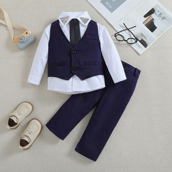 18M-7Y Toddler Boys Vest Suit Shirt Trousers Gentleman 3 Piece Set  Boys Clothing  