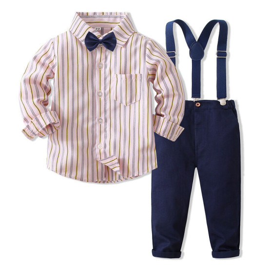 9M-4Y Toddler Boys Striped Long Sleeve Shirt Suit Pants Gentleman Suit  Boys Clothing  