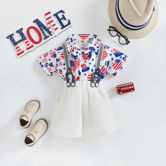 9M-5Y Toddler Boys Independence Day Sets Shirts & Suspender Shorts  Boys Clothing  