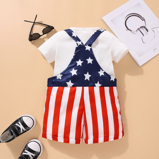 18M-6Y Toddler Independence Day Sets T-Shirt & Star Stripe Overalls  Toddler Clothing  