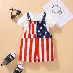 18M-6Y Toddler Independence Day Sets T-Shirt & Star Stripe Overalls  Toddler Clothing  