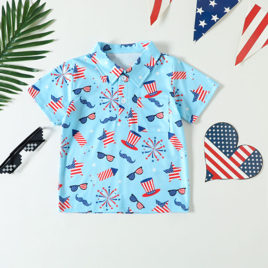 9M-4Y Toddler Boys Independence Day Hat Flag Print Polo Shirts  Boys Boutique Clothing  