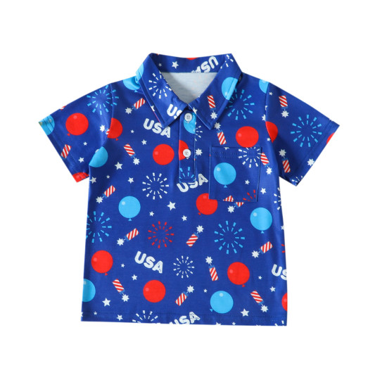 9M-5Y Toddler Boys Independence Day Letter Print Polo Shirt  Boys Clothing  