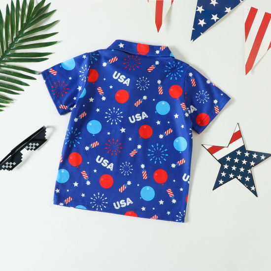 9M-5Y Toddler Boys Independence Day Letter Print Polo Shirt  Boys Clothing  