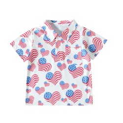 9M-5Y Toddler Boys Independence Day Flag Print Lapel Collar Polo Shirt  Boys Clothes  