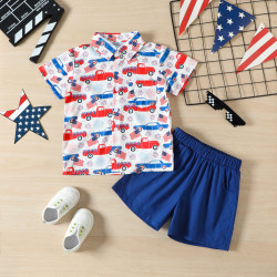 18M-6Y Toddler Boys Independence Day Print Short Sleeve Shirt & Shorts  Boys Clothes  
