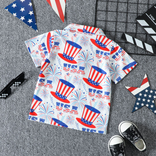 18M-6Y Toddler Boys Independence Day Short Sleeve Lapel Print Polo Shirt  Boys Clothes  