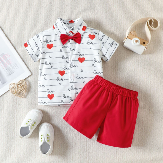 9M-5Y Toddler Boys Heart Print Shirt And Shorts Two-Piece Set  Girls Clothes  
