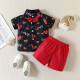 9M-5Y Toddler Boys Heart Print Shirt And Shorts Two-Piece Set  Girls Clothes  
