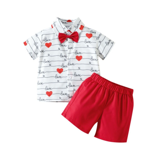 9M-5Y Toddler Boys Heart Print Shirt And Shorts Two-Piece Set  Girls Clothes  