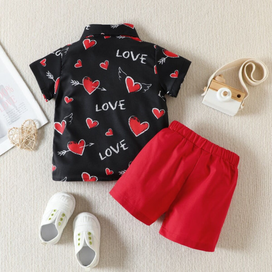 9M-5Y Toddler Boys Heart Print Shirt And Shorts Two-Piece Set  Girls Clothes  