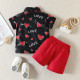 9M-5Y Toddler Boys Heart Print Shirt And Shorts Two-Piece Set  Girls Clothes  