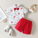 9M-5Y Toddler Boys Heart Print Shirt And Shorts Two-Piece Set  Girls Clothes  