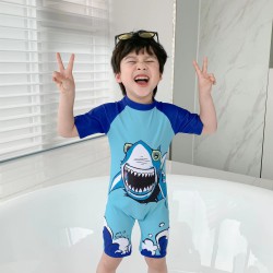 18M-7Y Toddler Boy Short-Sleeved Cartoon Shark Print One-Piece Swimsuit  Toddler Boy Clothes  