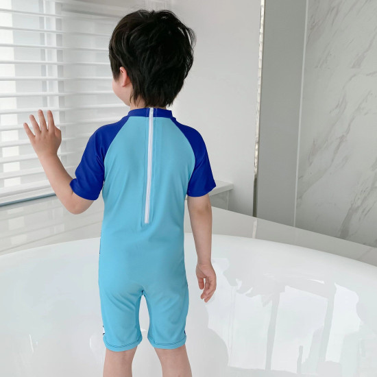18M-7Y Toddler Boy Short-Sleeved Cartoon Shark Print One-Piece Swimsuit  Toddler Boy Clothes  