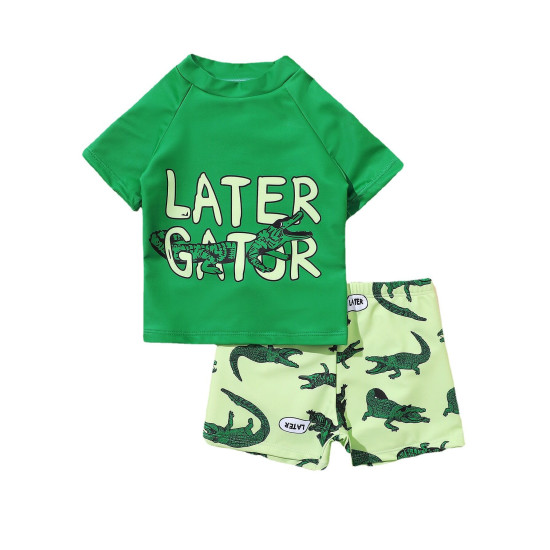 18M-5Y Toddler Boys 2 Piece Swimsuit Sets Letter Crocodile Print Tops And Shorts  Boys Clothing  