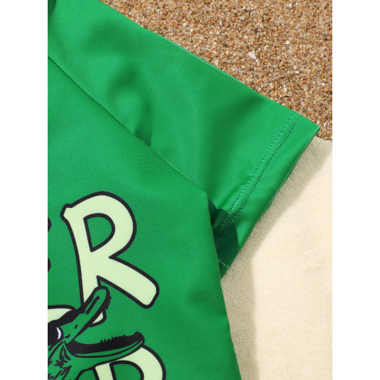 18M-5Y Toddler Boys 2 Piece Swimsuit Sets Letter Crocodile Print Tops And Shorts  Boys Clothing  