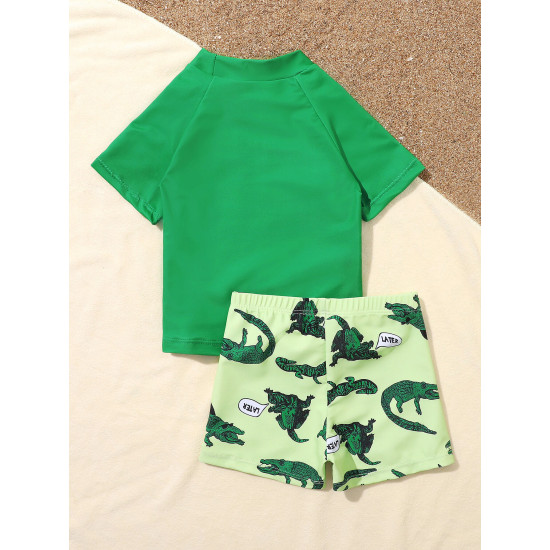 18M-5Y Toddler Boys 2 Piece Swimsuit Sets Letter Crocodile Print Tops And Shorts  Boys Clothing  