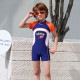 2-7Y Comfortable One Piece Swimsuit Short Sleeve Zipper Colorblock  Toddler Boy Clothes  