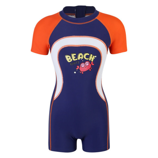 2-7Y Comfortable One Piece Swimsuit Short Sleeve Zipper Colorblock  Toddler Boy Clothes  