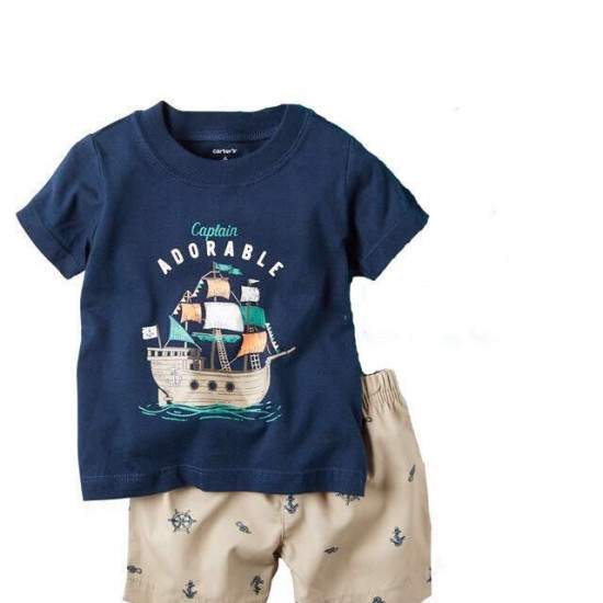 18M-6Y Toddler Boys Summer Short-Sleeved Sets Cartoon Car Boat Home Clothes  Boys Clothes  