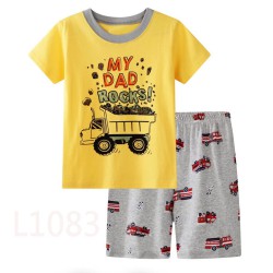 18M-6Y Toddler Boys Summer Short-Sleeved Sets Cartoon Car Boat Home Clothes  Boys Clothes  