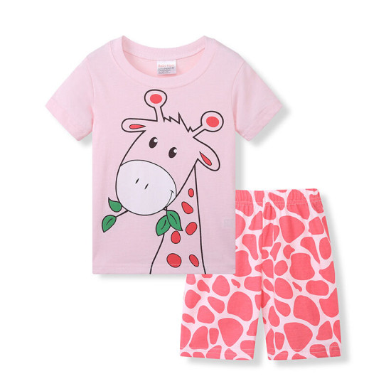 18M-6Y Toddler Girls Summer Short Sleeve Sets Cartoon Cute Animal Homewear  Girls Clothes  