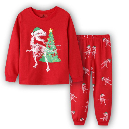 18M-6Y Unisex Autumn Christmas Cartoon Dinosaur Snowman Cotton Long Sleeve Pajamas Sets  Toddler Clothing  