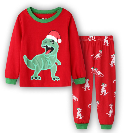 18M-6Y Unisex Autumn Christmas Cartoon Dinosaur Snowman Cotton Long Sleeve Pajamas Sets  Toddler Clothing  