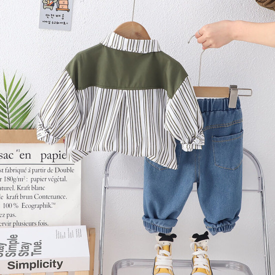 12M-5Y Toddler Boys Spliced Striped Shirts And Jeans Two-Piece Set  Boys Clothing  