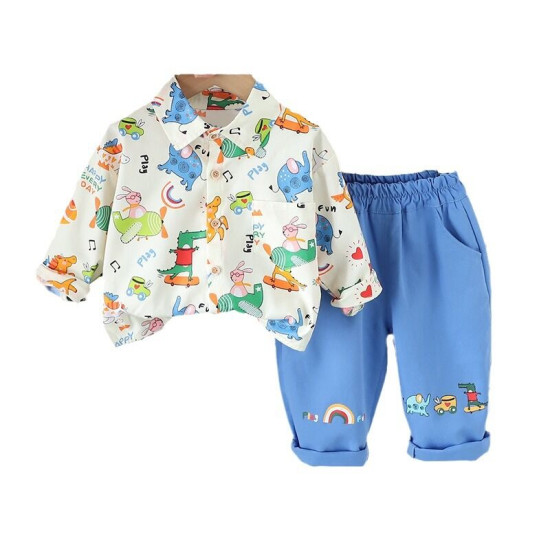 12M-5Y Toddler Boys Cartoon Print Two-Piece Set Shirts Pants  Boys Clothing  