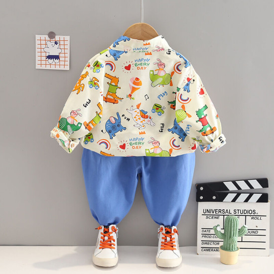 12M-5Y Toddler Boys Cartoon Print Two-Piece Set Shirts Pants  Boys Clothing  