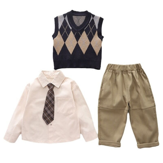 12M-5Y Toddler Boys Long-Sleeved Tie Sweater And Vest Three-Piece Set  Boys Clothing  